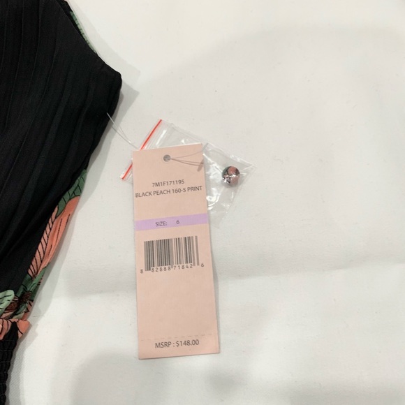 NANETE LEPORE Floral Mock Neck Sleeveless Smocked Midi Dress Black and Pink Sz 6 - Picture 9 of 13